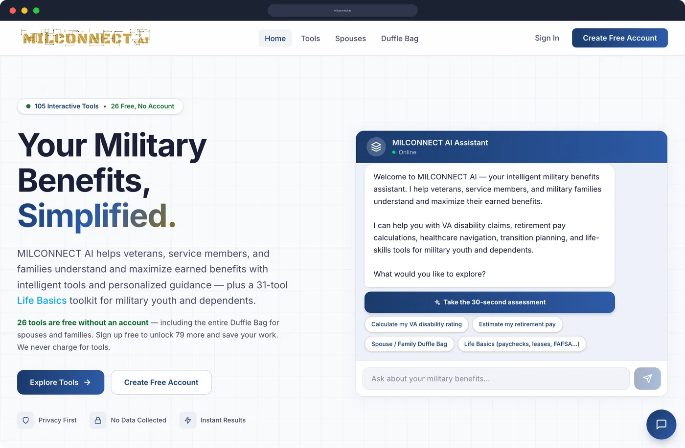 MilConnect.ai benefits assistant