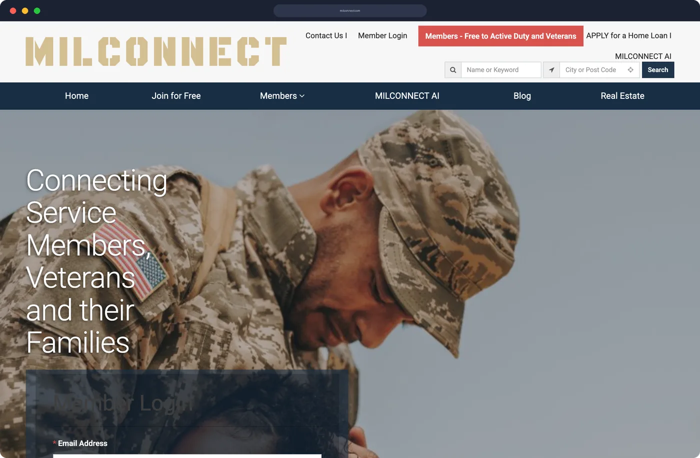 MilConnect.com marketplace homepage
